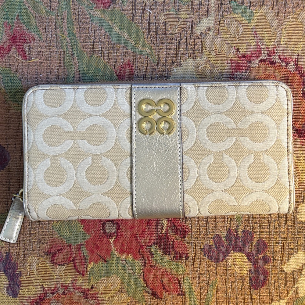 Coach Gold and Cream Wallet with Coach Signature